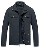 Pursky Mens Jacket Hood Military for Men Work Coat Casual Jackets Cotton Bomber Shoulder Straps Outerwear Dark Blue S