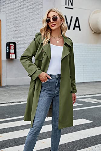 Image of Womens Long Trench Coat Double Breasted Windproof Overcoat With Belt