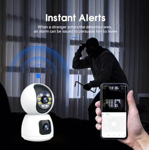 FINICKY-WORLD Dual Lens WiFi IP 360° Camera 1920 X 2160 Full HD 3mp AI (Upgraded) CCTV Night Vision Motion Sensor Two-Way Audio Micro SD Card Upto 128GB Monitor Nanny Security Indoor White 8 41bkOdn+cgL