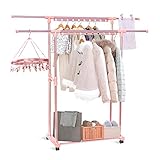 【Doppelter Kleiderwagen】Doppelter Kleiderwagen,Doppelter Speicherplatz.Sowohl trockene als auch gewaschene Kleider kann man darauf hängen. Nicht nur für Zuhause, auch für den Textil-Einzelhandel geeignet, erfüllt den gewerblichen Anspruch.