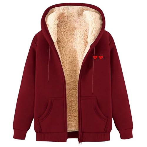 Veste polaire en peluche pour femme XL bordeaux veste à capuche chaude Sherpa élégante