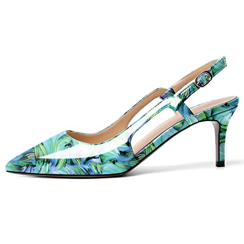 Zamikoo Women's Slingback Kitten Heels, Pointed Toe Mid Heel Pumps, Classic Heeled Sandals with Adjustable Strap, Dress Shoes for Ladies Office Wedding Work Evening 2.5 Inches2