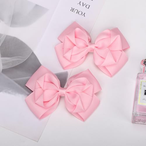 Moños para cabello con clip cocodrilo rosa miniatura 5