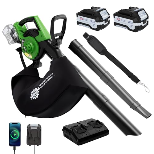 3-in-1 Cordless Leaf Blower Vacuum Mulcher with Bag, 40V Battery Powered Leaf Blower & Vacuum, 170 MPH 330 CFM, 2x4.0Ah USB Battery & Charger, 5 Speed Brushless Electric Blowers for Lawn Care Yard