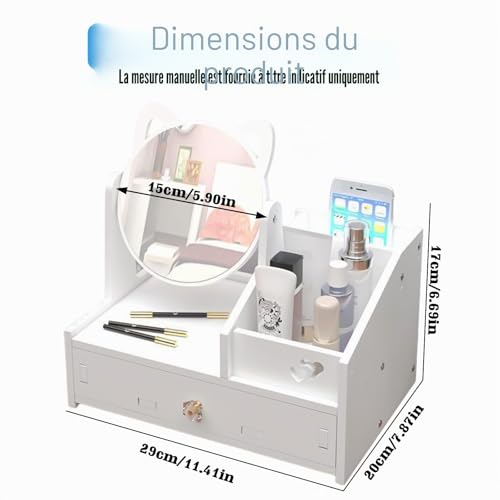 Organisateur de coiffeuse blanc miroir rond design épuré pour commode - 3