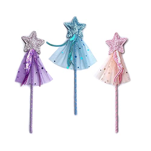 DragonX2 Baguetteétoile Baguette Princesse Baguette Fée Baguette éToile Baguettes Magiques Fée pour Enfants Baguette de Fée pour Costume Prop Cosplay Fête d'anniversaire Fournitures (3 Pièces)