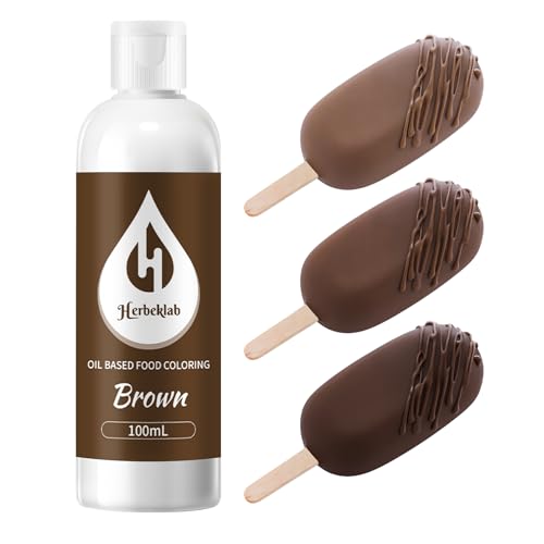 Image of Brown Oil Based Food Coloring for Chocolate - Herbeklab 100ml Professional Concentrated Oil Food Dye for Candy Melts, Chocolate, Cake Pops, Strawberries & Baking