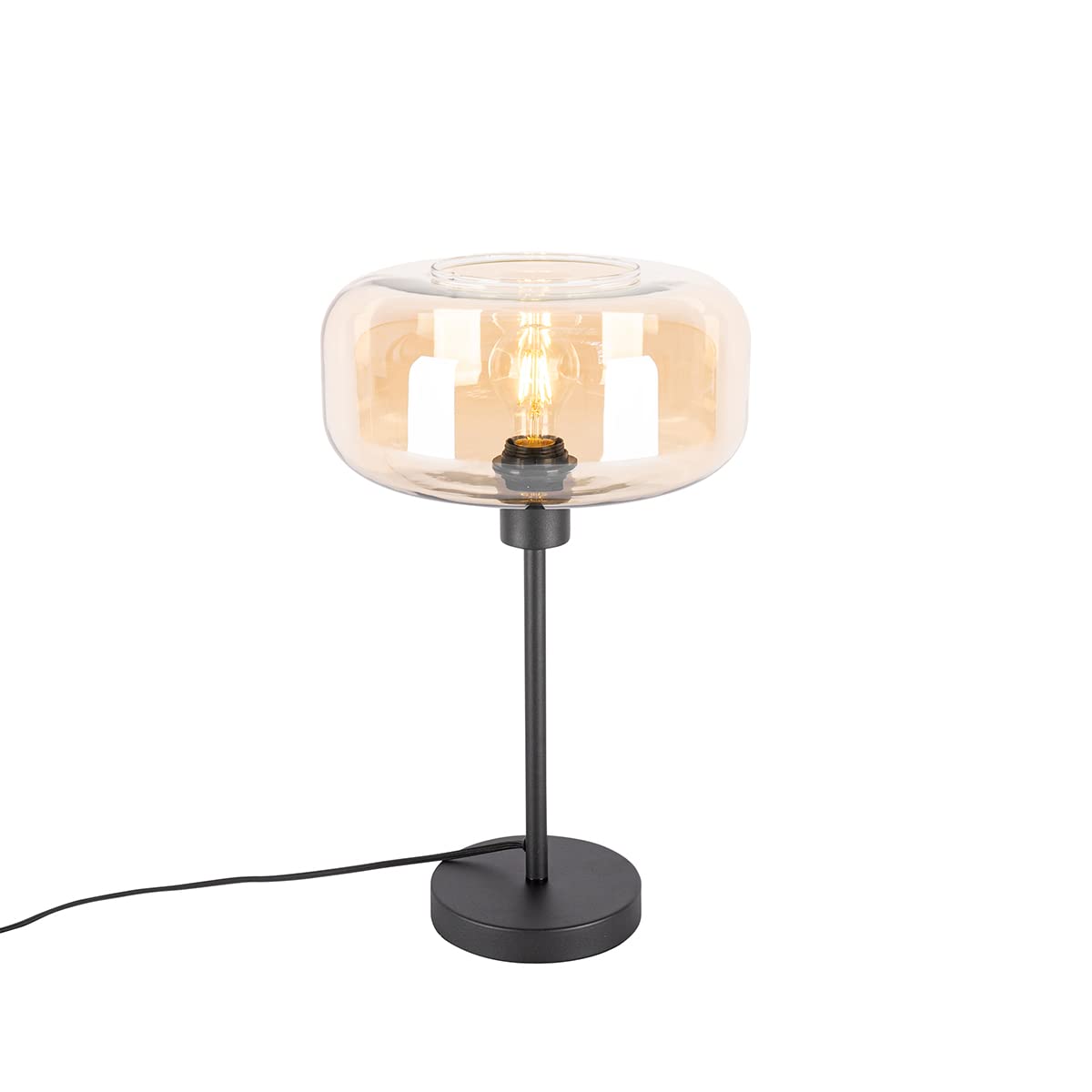 QAZQA Art Déco Lámpara de mesa art déco negra con cristal ámbar - Bizle/Acero Redonda Adecuado para LED Max. 1 x 25 Watt