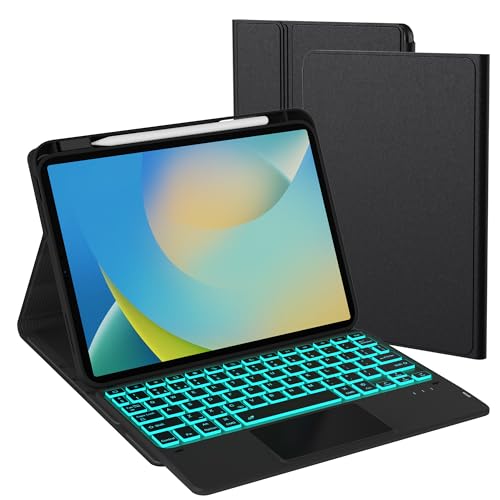 ROOFEI Keyboard Case for A16 iPad 11th Generation 2025/iPad 10th Generation 2022(11/10.9 inch) : 7 Colors Backlit Detachable Folio Keyboard Cover with Trackpad & Pencil Holder for iPad 11/10 Gen