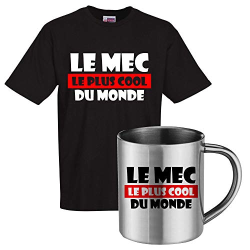 Tee shirt noir humour et mug inox original Le mec Le Plus Cool du Monde
