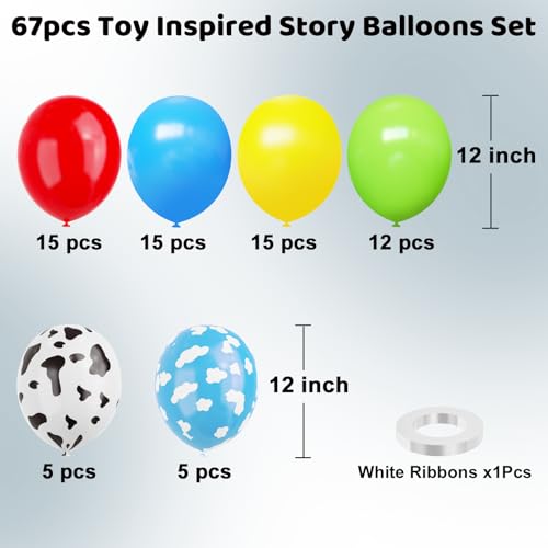 Image of YMSZ Red Blue Green Yellow Latex Balloons, 67pcs 12 Inch Cow Print Balloons For Kids Boys Girls Birthday, Baby Shower Party Decorations