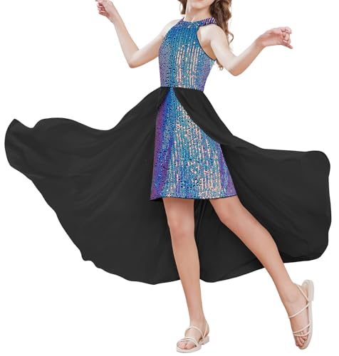 GRACE KARIN Niñas Vestido de Fiesta con Lentejuelas Cuello Halter Línea A Decorado con Capa de Gasa Rojo 7-8 años