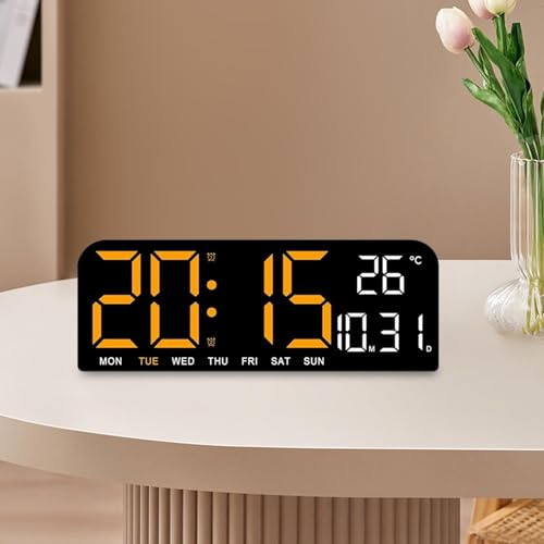 Image of EASEPRES Digital Wall & Table Clock with Dimmable LED Display (4 Levels), Dual Alarm, Temperature, Date & Day, Countdown Timer | Plug-in Modern Wall Clock for Home, Living Room & Office (Orange,10 inch)