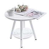 SOMRXO Outdoor Side Table - 2-Tier Round Plastic End Table, Weather-Resistant Patio Furniture for Deck, Garden, or Poolside (White)