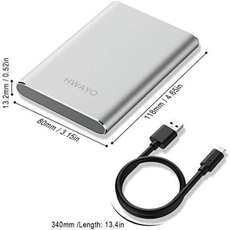 HWAYO 1TB Portable External Hard Drive, USB3.1 Gen 1 Type C Ultra Slim 2.5'' HDD Storage Compatible for PC, Desktop, Laptop, Mac, Xbox One (Silver) — view 3