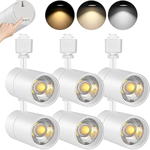 VANoopee 3-Color 20W Dimmable LED Track Lighting Heads H Type - Bright Track Light Fixtures Ceiling Spotlight for Kitchen, 3000K 4000K 5000K Selectable, Pack of 6, Flicker Free CRI90+ 36° 2000lm White Cover