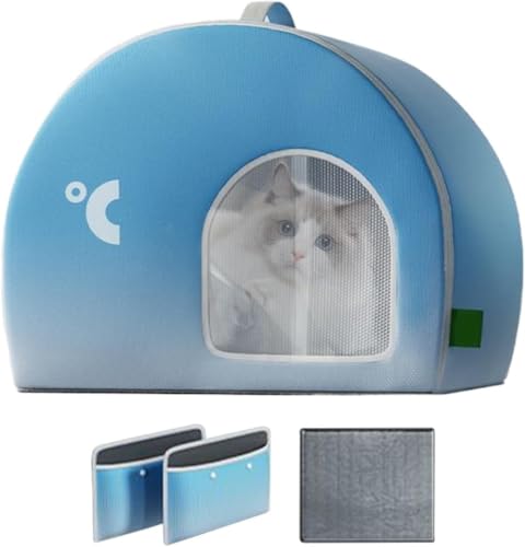 Marysea暑い日のための冷却、ペット用冷却ハウス、猫用エアコン室冷却キャットハウス、折りたたみ式冷却キャットハウス、屋内および屋外用ペット用冷却ハウス猫小屋、猫と犬に適しています ペット冷却家 | キャッツドッグズクーリングハウスシェルター - リビン
