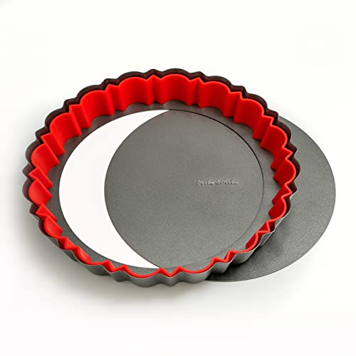 Patz&Patz Fluted Tart Pan with Removable Bottom – 9 in. Nonstick Carbon Steel pie pan With Crust Shaper Ring – for Pies, Tarts, and Quiche Baking Dish