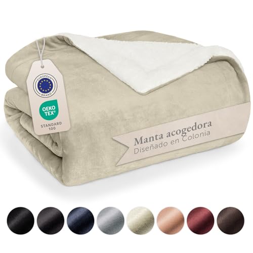 Blumtal Mantas para Sofá Reversible de Sherpa y Franela Suave - Manta Polar 100% Microfibra Extra Suave, Manta de sofá, de Cama o de Sala de Estar, Beige, 130 x 150 cm
