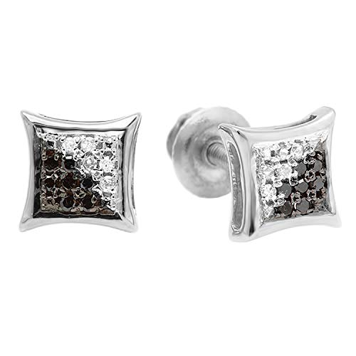 Dazzlingrock Collection 0.10 Carat (ctw) Round Black & White Diamond 8.4mm Micro Pave Kite Shape Hip Hop Iced Out Studs, Screw Back, Unisex Design Ladies, Mens Real Diamond Earrings