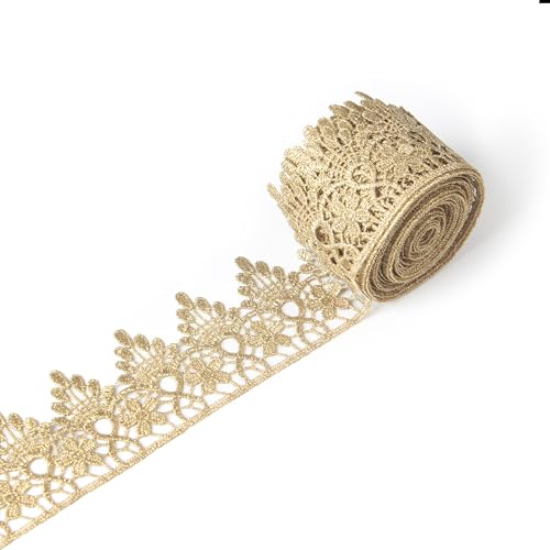 5 Yards Lace Trim Fabric for Sewing 2.1-Inch Wide Gold #06