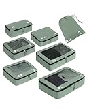 ECOHUB Packwürfel für Koffer, 7 Stück, Reise-Organizer, Packtaschen, recyceltes PET, umweltfreundlich, Reisezubehör, Schuhtaschen für Reisen, Aufbewahrungstasche, Gepäck-Organizer, Reisetasche(Grün)