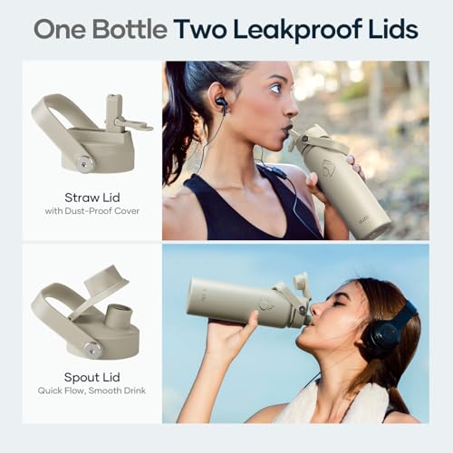 Image of BUZIO 24 oz Insulated Stainless Steel Water Bottle with Straw & Spout Lids