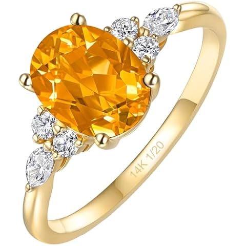AUMIFY 14K Gold Rings Citrine Ring for Women, Oval Shape 1 1/2 CT Promise Ring November Birthstone w/Moissanite, Gift for Anniversary Mother's Day for Wife Mom Girlfriend (Gold Vermeil, 11) Cover