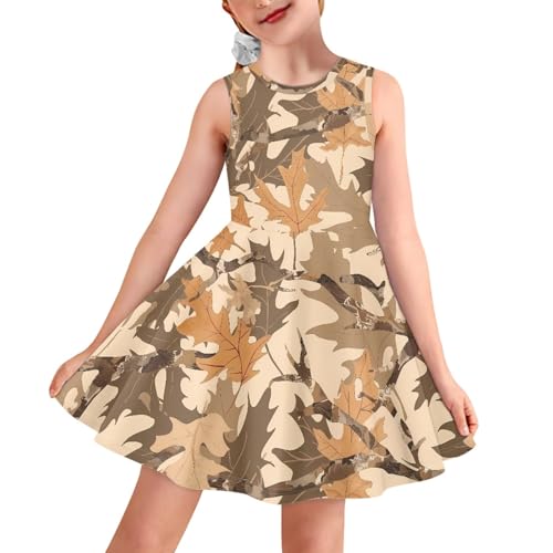 KiuLoam Hunting Camo Dead Leaves Girls Dresses Sleeveless A-Line Sundress Beach Casual Summer Swing Midi Dress Size 15-16 Years