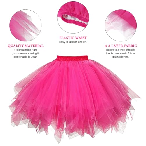 AUYAO Damen Tutu Klassisch Rock, Ballett Tüllrock Petticoat Unterrock, Tütü Röcke, 50er Ballet Elastisch Tanzrock Tanzkleid Ballkleid Kurz Retro Party Kostüme Tanzen (Rose Rot)