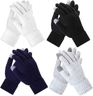 Winter Touchscreen Gloves Warm Knitted Gloves Fleece Lined Gloves Elastic Cuff Winter Texting Gloves for Women Men