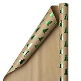 JAM PAPER Gift Wrap - Christmas Kraft Wrapping Paper - 25 Sq Ft - Green Trees on Brown Kraft Paper - Roll Sold Individually