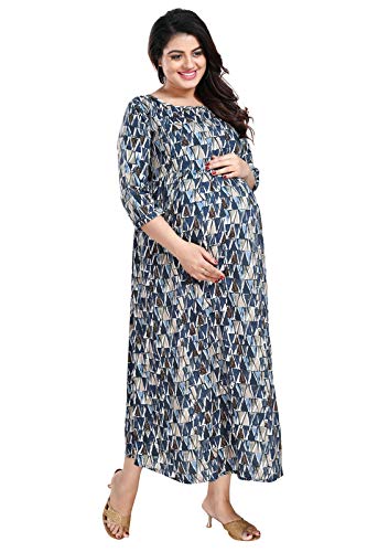 MAMMA'S MATERNITY�Women's Maxi Length Rayon Printed Maternity/Nursing Dress