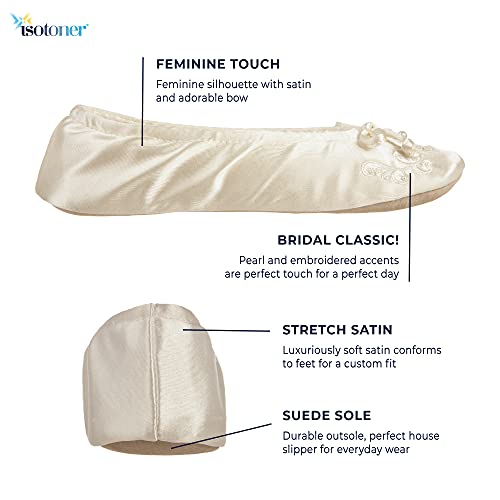 isotoner Women's Satin Ballerina Slippers with Embroidered Pearl2