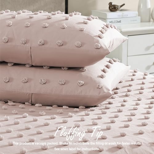 Image of Swift Home Twin /Twin XL Blush Comforter Set - Decorative Tufted Pom Poms Bedding Set - 2 Pieces Bed Linen, 1 Comforter and 1 Pillow Sham