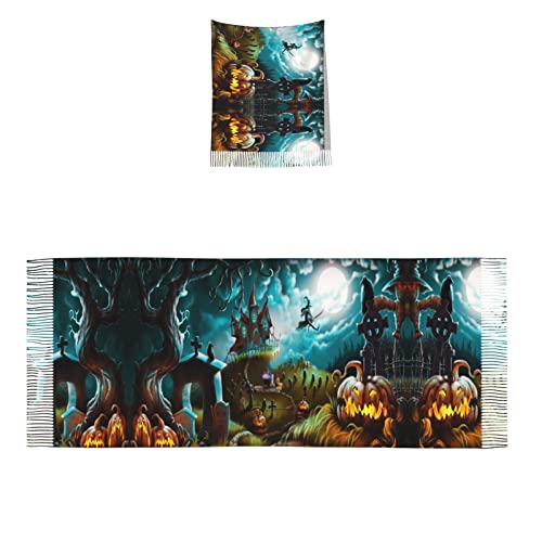 Écharpe imprimé citrouille Halloween noire à franges taille unique - 7