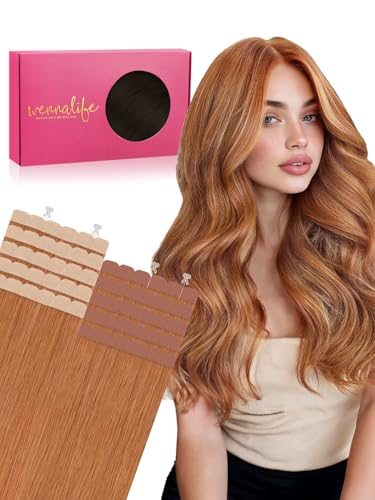 WENNALIFE Mini Tape in Hair Extensions Human Hair for Thin Hair, Auburn Ginger 18 Inch 50g Invisible Tape Ins No Show No Bulk, Seamless Cuttable PU Weft DIY at Home, Lightweight Reusable Real Hair