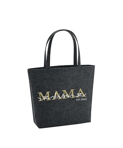 WriteFusion Mama Stolz seit (Jahr) - personalisiertes Muttertags-Shirt mit den Namen deiner Kinder (Name) - perfektes Geschenk für Mama Nachhaltige Geschenk-Tasche Filz-Beutel Einkaufstasche