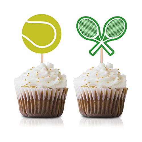 Tennis Cupcake Topper Picks, 24-Pack Tennis Sports Baby Shower Or Birthday Party Decorations