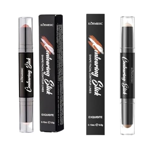 2 Pcs Contour Stick Makeup, Dual-Ended Concealer Foundation Stick, Highlight Wrinkle Filler for Face, Facial Forehead Wrinkles Treatment, Natural Blush Pencil Brush, Forehead Patches Cream Contour
