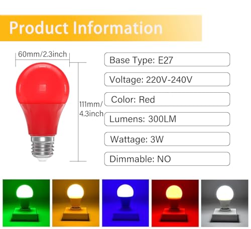 ZFQ Red E27 LED Light Bulb A60 Edison Screw Bulb,3W A60 Coloured Lighting Bulbs E27 Red Filament Lamp - Image 2