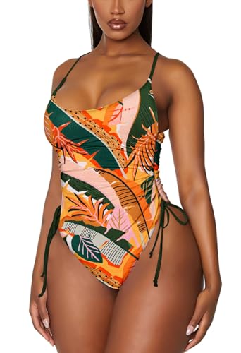 Image of Viottiset Women's Ruched High Cut One Piece Swimsuit Tummy Control Bathing Suit Monokini