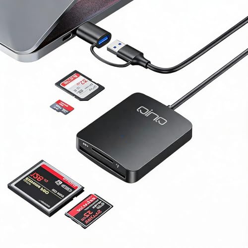 Lecteur de Cartes 4-en-1 USB C & USB 3.0 (5 Gbps) – Lecteur Carte Mémoire SD/Micro SD/CF/MS Professionnel | Lecture Simultanée | Câble 0.5m | Noir pour...