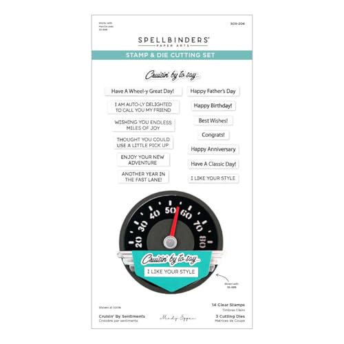 Spellbinders SDS-204 Cruisin' by Sentiments Clear Stamp & Die Set from The Classic Road Legends Collection by Mindy Eggen by Spellbinders - Used condition - US$19.73