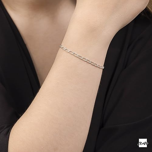 Amberta Women's 925 Sterling Silver Link Chain Bracelet for Charms (Adjustable)2