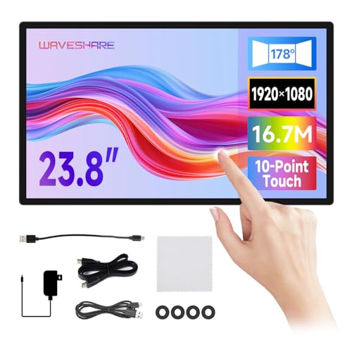 Image of waveshare 23.8inch Capacitive Touch Monitor, 1920x1080 Full HD, Optical Bonding Toughened Glass Panel, HDMI Display Interface, 10-Point Touch