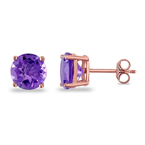 Solitaire Stud Post Earrings Round Simulated Amethyst 925 Sterling Silver
