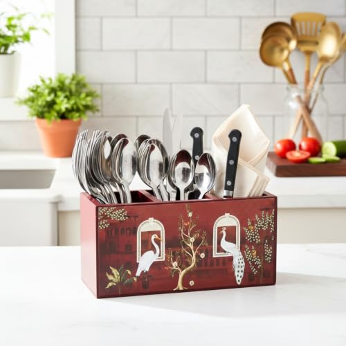 Image of Home Sparkle Tissue Paper Box Holder for Car, Home Decor, Gifting & Office Desk - Rectangular MDF with Elegant Vinyl Print Design - Red Finish (B11V14)