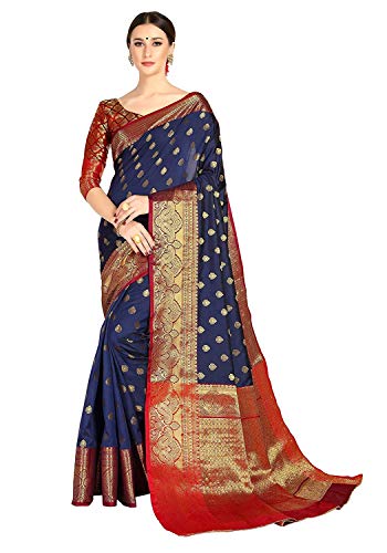 Cotton Shopy Woven Design Kanjivaram Silk Blend Banarasi Sarees with Blouse Piece Dark Blue