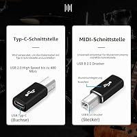 Greluma 3 STK USB-B-auf-USB-C-Adapter, Typ-C-Buchse auf MIDI-Konverter, kompatibel mit Druckern, E-Pianos, Laptops und weiteren Typ-C-Geräten – Ansicht 3